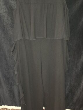 Ashley Stewart Black Ruffle-Front Jumpsuit